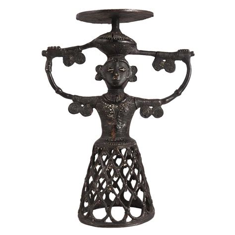 Tribal BrassÂ Woman Candle Holder In Net Design