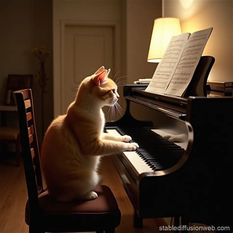 Cat Plays Piano | Stable Diffusion Online