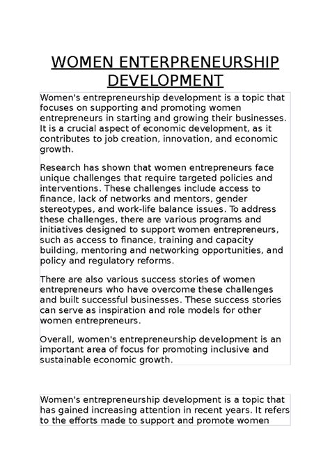 Women Enterpreneurship Development - WOMEN ENTERPRENEURSHIP DEVELOPMENT ...