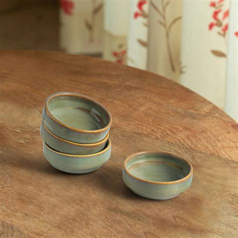 ExclusiveLane 'Sage Serenity' Porcelain Chutney & Pickle Bowls (Set Of