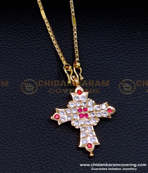 Buy Impon Christian Cross Pendant Gold Design with Long Chain