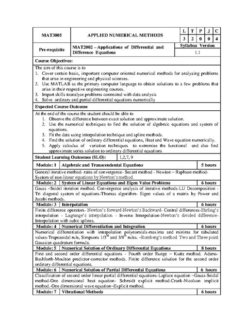 MAT3005 Applied Numerical Methods Course Overview and Modules - Studocu