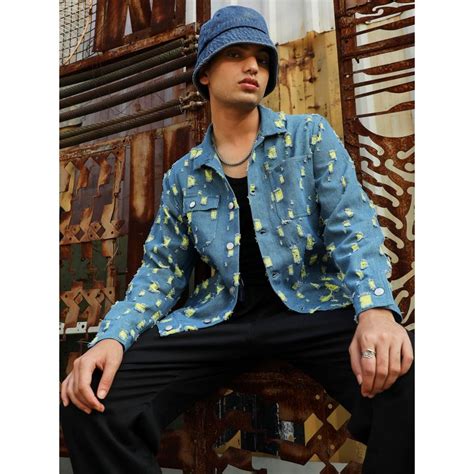 Buy Campus Sutra Mens Blue Heavy Distressed Denim Jacket Online