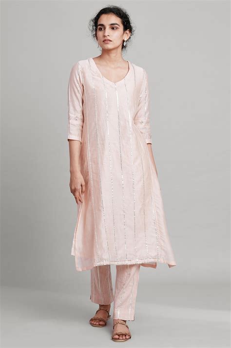 Buy Light Pink Silk Chanderi Gota kurta @ 3999 | W for woman – wforwoman