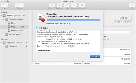 Disk Utility: Operation failed: error 432… - Apple Community