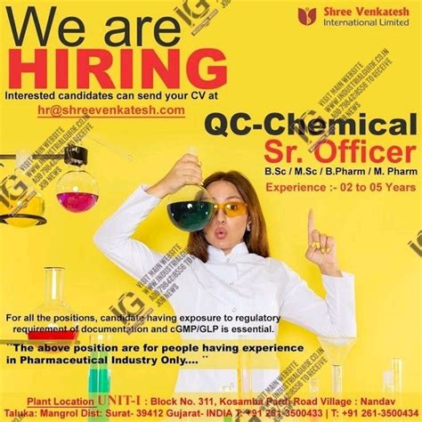 Shree Venkatesh International Gujarat jobs for B.sc M.sc B.Pharm M ...