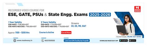 MADE EASY Classroom Courses for GATE, ESE, SSC JE, and PSUs Exams