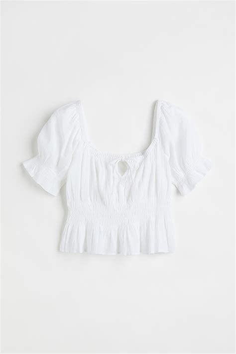H&M+ Puff-sleeved peplum blouse - White - Ladies | H&M IN