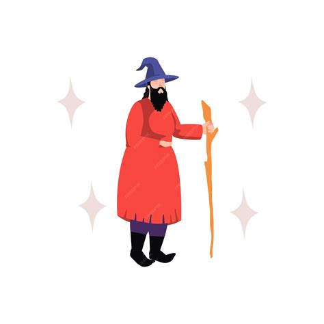 Premium Vector | Magic man standing with wand