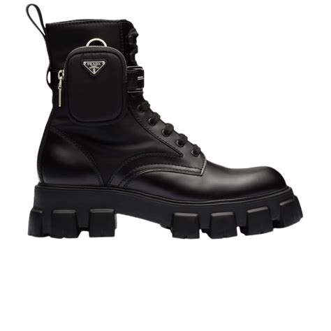Prada Monolith Brushed Leather And Nylon Boot Black Price in India ...