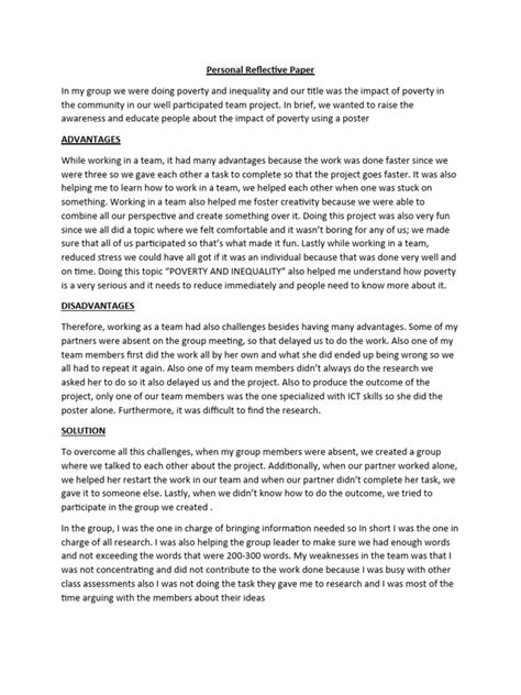 Image result for Personal Reflection Paper Examples