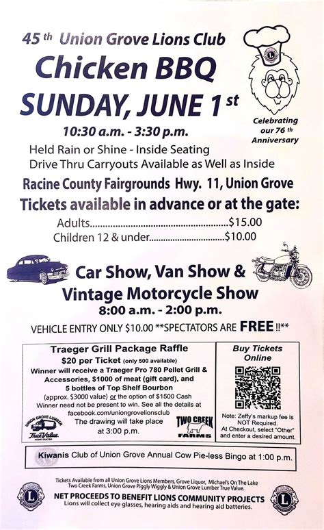 45th Annual Car Show & Chicken BBQ + Traeger Grill Pkg Raffle, Racine ...