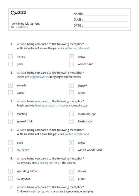 50+ Metaphors worksheets for 3rd Class on Quizizz | Free & Printable