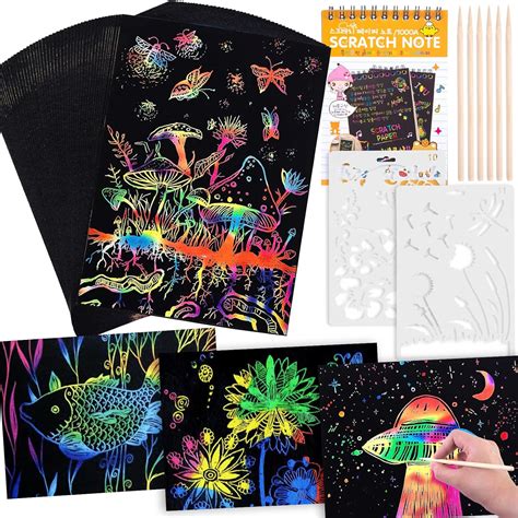 Amazon.com: Koogel Scratch Paper Art Set, 50PCS Rainbow Magic Scratch ...