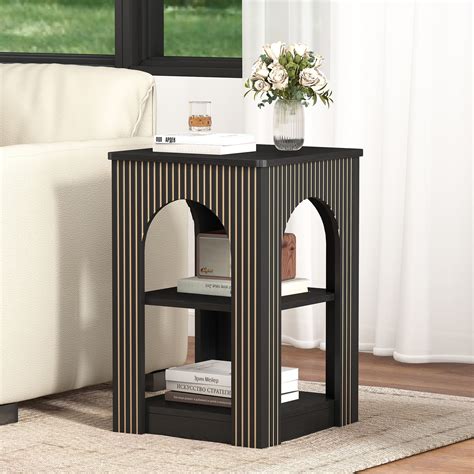 Wirrytor Side Table with Open Storage Shelves,End Table for Small ...