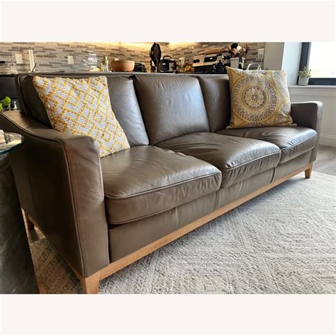 Raymour & Flanigan Brown Leather Sofa - AptDeco