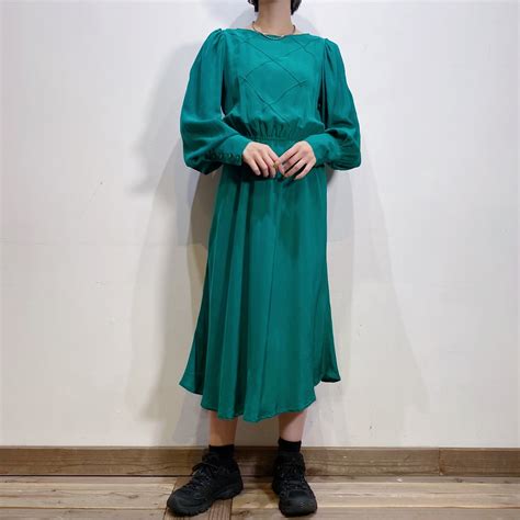 Green silk long dress【552】 | LEMON