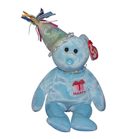 Ty Beanie Babies March the Birthday Bear with Hat Plush 2002 - Walmart.com