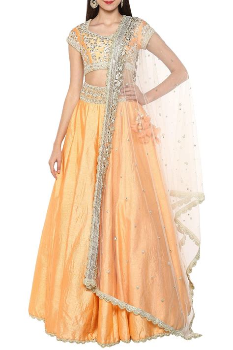 Peach Handcrafted Embroidered Lehenga Set – Preeti s kapoor