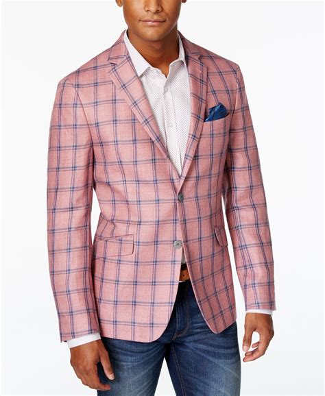 Tallia Men's Pink Plaid Linen Slim Fit Sport Coat - Blazers & Sport ...