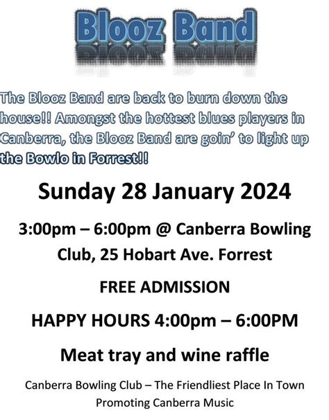 Blooz Band, Canberra Bowling Club, 28 January 2024 | AllEvents