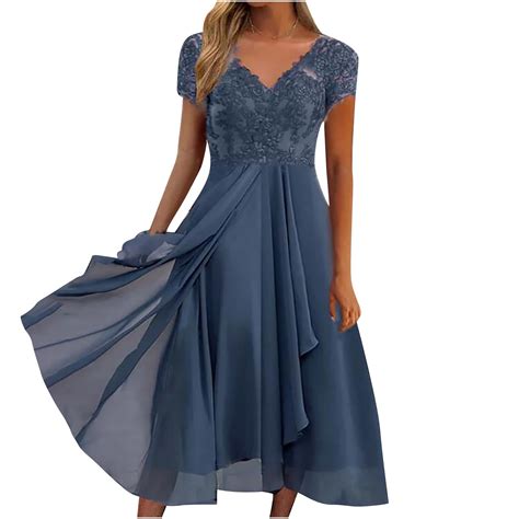 Wedding Guest Dresses for Women Petite,Ladies Lace Chiffon Dresses ...