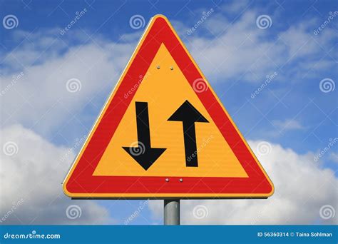 Sign Two Way Traffic Ahead stock photo. Image of plate - 56360314