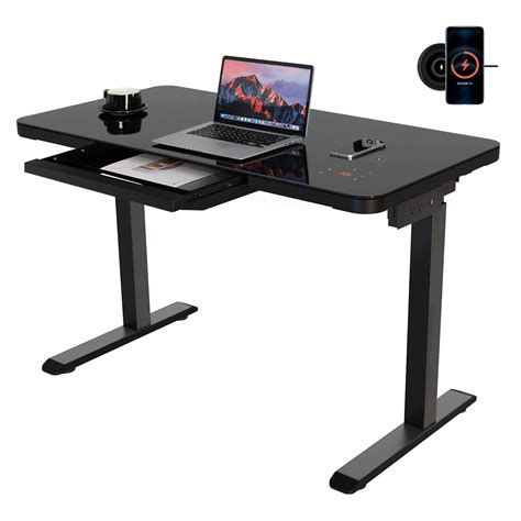 Buy EZO Standing Desk with Drawer Ergonomic Tempered Glass Electric Sit ...