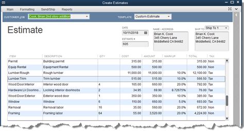 Image result for QuickBooks Estimate Template