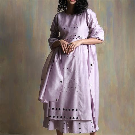 Lilac Pleated Sleeves Kurta Set – charkhee