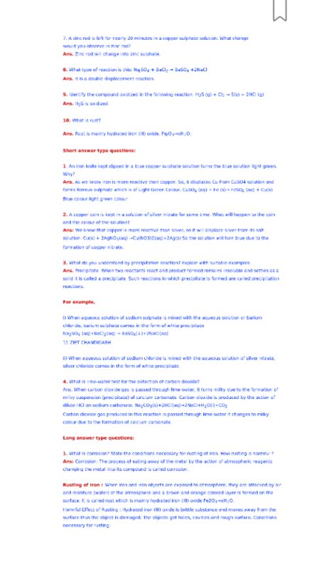 Chemical reactions and equations notes - Class 10 PDF Download