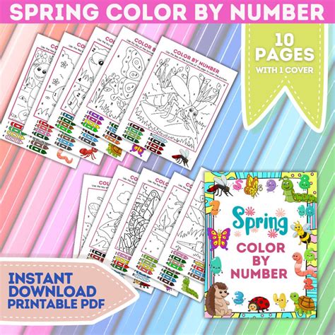 Spring Coloring by Number Printable Pages for Kids Coloring Sheets DIY ...