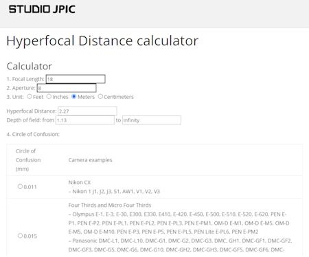 Image result for Hyperfocal Distance Calculator