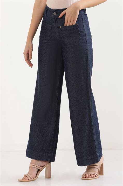 Buy Dark Blue Denim Flared Pants Online for Woman | Shop for Aurelia