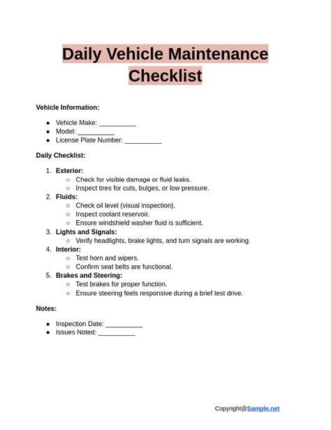 Vehicle Maintenance Checklist 的图像结果