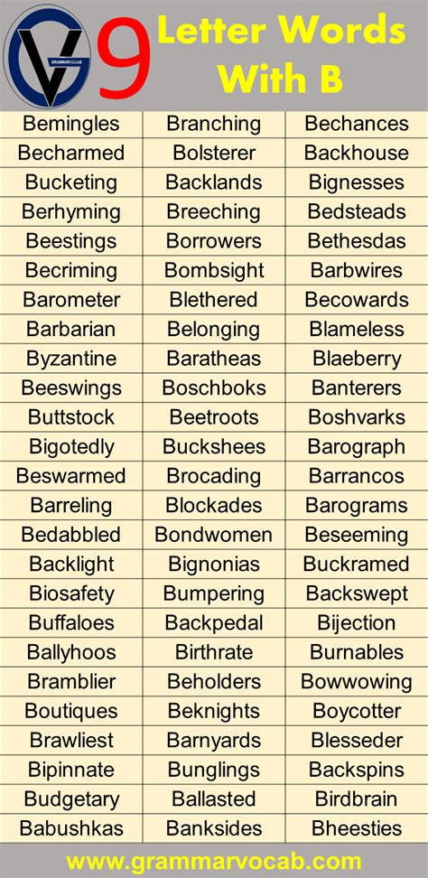 Nine Letter Words Starting With B - GrammarVocab