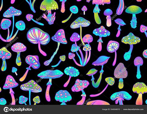 Magic mushrooms seamless pattern. Psychedelic hallucination. 60s hippie ...
