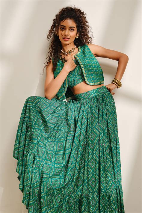 Buy Tarini Teal Skirt Set Online In India at Global Desi F25H1163P_TEAL