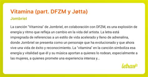 Significado de la canción VITAMINA (PART. DFZM Y JØTTA) (Jombriel ...