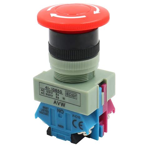 Buy Baomain Emergency Stop Switch Push Button Switch AC 600V 10A Red ...