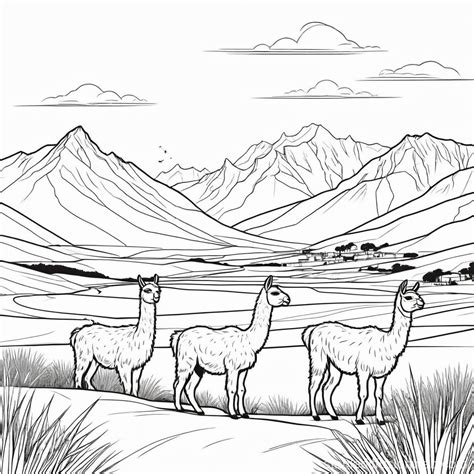 Wide South American Mountain View with Llamas | Stable Diffusion Online