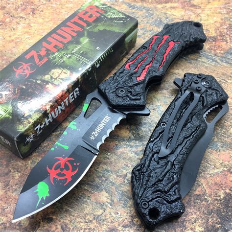 Z HUNTER Red Bio Hazard Folding Survival Pocket Zombie Killer Knife ...