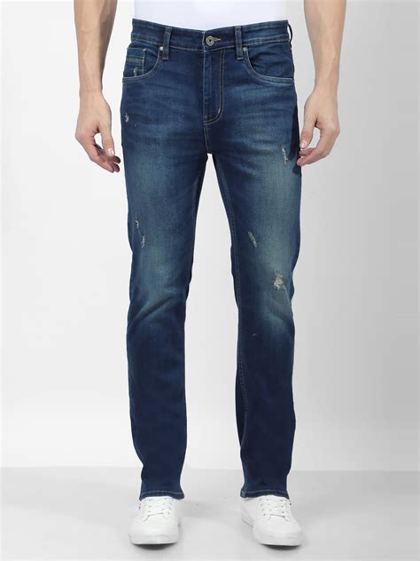 Buy Men's Blue Mid Rise Slim Fit Sustainable Jeans Online | Numero Uno