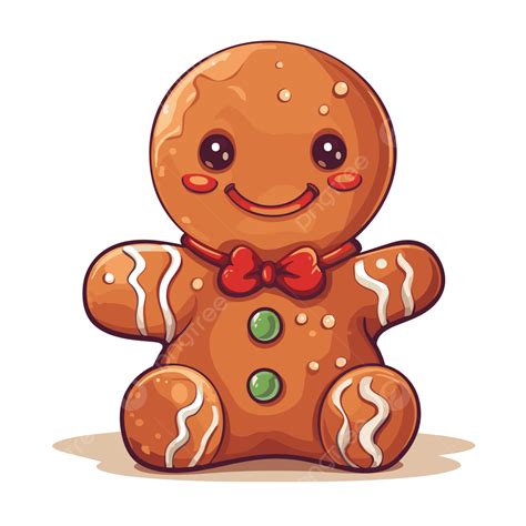 Cute Gingerbread Man Vector, Sticker Clipart Gingerbread Smiling ...