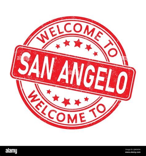 Welcome to SAN ANGELO. Impression of a round stamp with a scuff. Flat ...