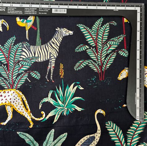 Pure Cotton Black Jungle With Animals Screen Print Fabrics – Sanskruti