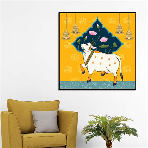 Sacred Pichwai Cow Canvas Wall Painting for Living Room & Pooja Room