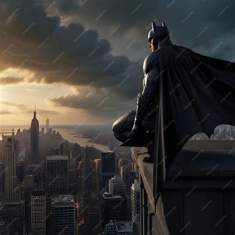 Premium Photo | Batman overlooking Gotham City from atop a skyscraper ...