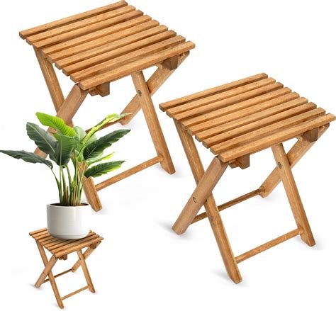 Pack of 2 Small Folding Tables, Outdoor Wood Coffee Table, Portable ...