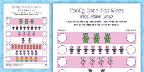 👉 Teddy Bear One More and One Less Worksheet